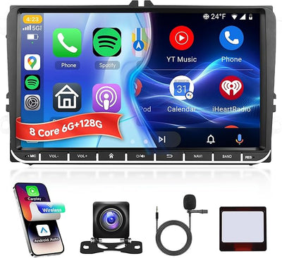 8 Core 6G 128G Android Car Stereo for VW Passat Jetta Tiguan Golf MK5 MK6 T5 EOS Polo with Wireless Carplay Android Auto, Rimoody 9'' Touchscreen GPS Bluetooth 5G-WiFi FM/RDS DSP Backup Camera SWC