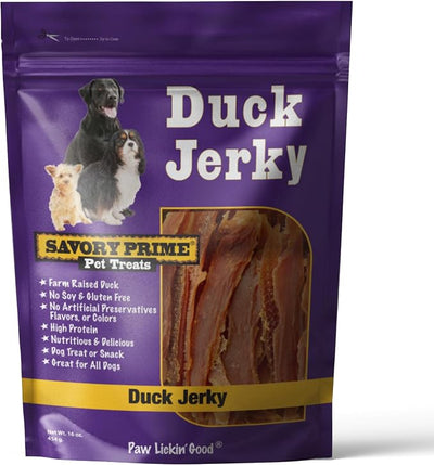 Savory Prime Duck Jerky Dog Treats, Made with 100% Real Duck Breast, Farm Raised, Healthy, Easily Digestible, High Protein, Satisfies Dog's Urge to Chew, 1 Pound (Pack of 1)