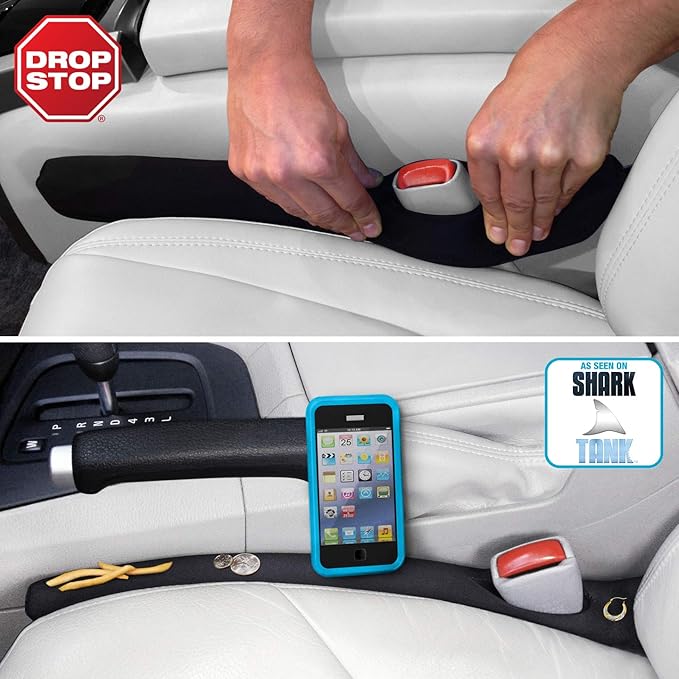 Drop Stop The Original Car Seat Gap Filler - Set of 2 (Pad + LED Light) | Car Accessories for Men & Women, Between Seats Console Organizer, Patented, As Seen On Shark Tank