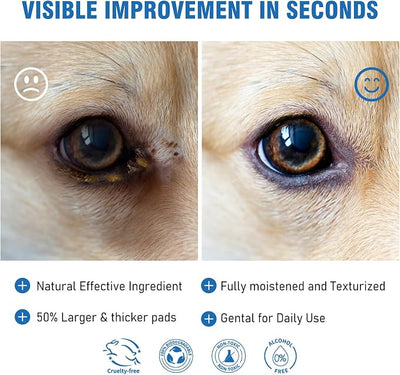 Dog Eye Wipes, Tear Stain Wipes for Dogs, Big & Thick Cat Eye Wipes for Dogs, Mild Ingredient,Texturized & Presoaked Pet Eye Cleaner Pad for Discharge Crust Booger,100 Ct,Unscented