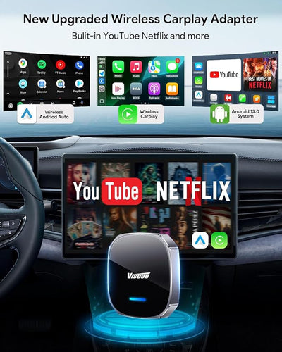 Wireless CarPlay Adapter Support Net-Flix & YouTube, 3s Fast Auto-Connect Magic AI Box, 5.8GHz WiFi Zero Delay Car Play Wireless Adapter, USB-C/USB-A, Plug & Play for Apple iPhone & Android Auto