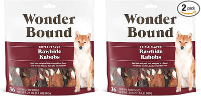 Amazon Brand - Wonder Bound Triple Flavor Rawhide Kabobs for Dogs, Variety, 1.5 Pound (Pack of 2)
