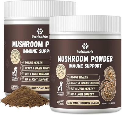 Turkey Tail Mushroom for Dogs, Organic 10 Mushroom Blend for Lumps and Bumps, Dog Herbal Supplements Probiotic with 50% β-Glucan, Joint Gut Immune Skin Support - 120g