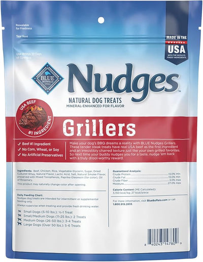 Blue Buffalo Nudges Steak Grillers Natural Dog Treats, Meaty Dog Snacks, Healthy Reward or Training Treat, Made in the USA with Real Beef, No Artificial Preservatives, 10 oz.