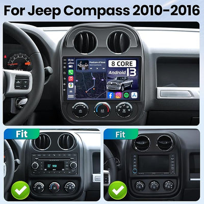 [8core 4+64G] Android 13 Car Radio Stereo for Jeep Patriot Compass 2010-2016: Upgrade 1280 * 800 Touchscreen Replacement with Bluetooth5.0 Backup Camera Wireless CarPlay Android Auto 5GWIFI AM FM RDS