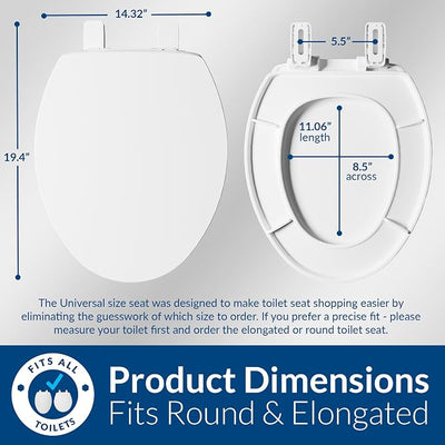 Mayfair Universal Size Slow Close Toilet Seat, Durable Plastic, Fits Round & Elongated Toilets, White (Pack of 2)