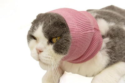 Cat Head Cover Hematoma Lightweight Snood Covers Ear Wrap for Cats Wine+Grey-S