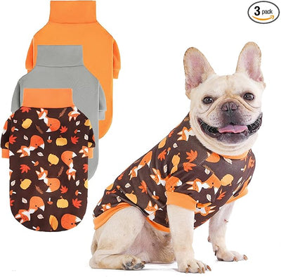 KOOLTAIL Thanksgiving Dog Sweater, 3 Pack Fleece Fall Dog Shirt Turtleneck Pullover Clothes for Small Medium Large Dogs, Fuzzy Soft Warm Pet Winter Cold Weather Coat for Puppy Cat Girl Boy, Autumn S