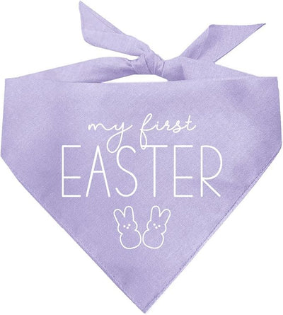 My First Easter Dog Bandana | 100% Cotton Adjustable Triangle | Made in USA | Easter Bunny | Egg Hunt| Funny Outfit Prop Photoshoot |Lavender, One Size (392)