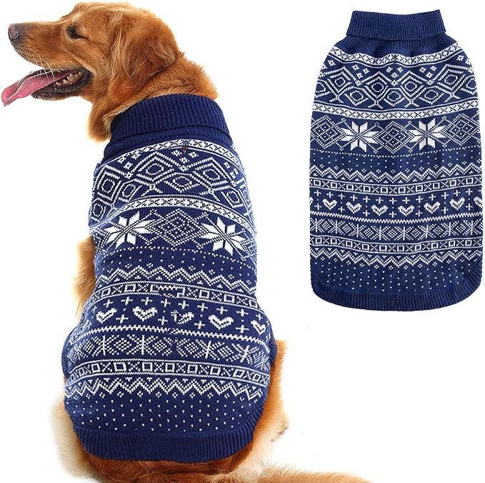 HOMIMP Argyle Dog Sweater - Warm Winter Coat for Small, Medium & Large Dogs, Ugly Puppy Sweater, Soft Coat, Pet Clothing for Boys & Girls (Medium, Blue)