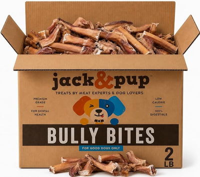 Jack&Pup Bully Bites (2 lb), Small Bully Sticks for Small Dogs, 1-3 Inch Long-Lasting Chews for Puppies, Seniors & Small Dogs