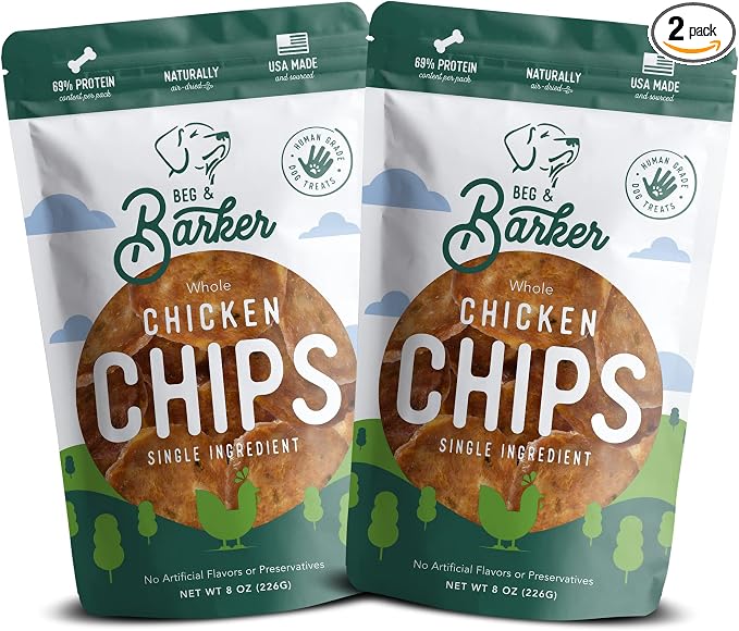 Beg & Barker All Natural Chicken Chips for Dogs (16oz) - Dog Treats Made with USA Sourced Real Meat Chicken, Made in the USA