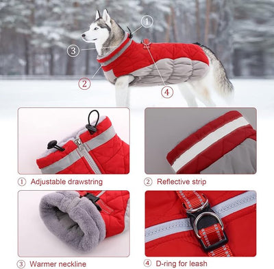 Lelepet Dog Coat Warm Dog Winter Coat Waterproof Dogs Jacket with Harness Built in Reflective Pet Fleece Vest Zip-Up Cold Weather Coats for Small Dogs Turtleneck & Windproof Coats Yorkie Red S