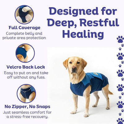 Surgi Snuggly Dog Surgery Recovery Suit – Dog Onesie for Post Surgery Recovery, Female Spay & Male Neuter – Surgical Suit for Dogs, E-Collar Cone Alternative, Double Blue - XL Long - 23" - 26" (EC)
