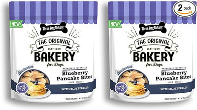 Three Dog Bakery Blueberry Pancake Bites,Treats with Real Blueberries & Vanilla,Mess-Free Snacks & Training Cookies for Dogs-& Puppies,Human-Inspired,(Pack of 2)