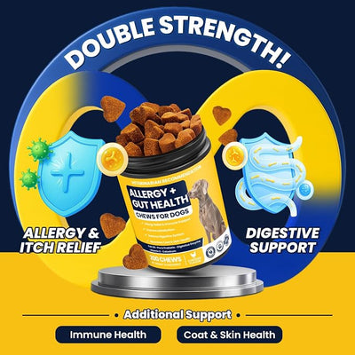 Dog Allergy Chews Probiotics for Dogs Yeast, Itchy Skin and Itchy Ears Itch Relief Immune Pre Probiotic Chews for Pet Digestive Gut Health Anti Itch Supplement for Itching and Licking Dogs Allergies