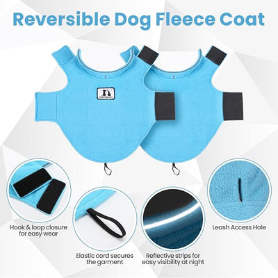 DENTRUN Reversible Dog Coat - Windproof Polar Fleece Vest with Reflective Neck Strips, Hook & Loop Closures, Sleeveless Cold Weather Jacket for Medium Large Dogs (L, Dogs Winter Outerwear)