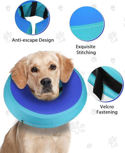 MIDOG Soft Inflatable Dog Cone,Donut E-Collar Alternative for After Surgery, Prevents Licking, Allowing Normal Eating & Vision,Comfortable Recovery Collar for Small Medium Large Dogs&Cats,GreenBlue-M+