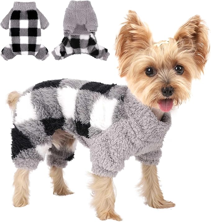 Sebaoyu Turtleneck Dog Pajamas for Small Dogs, Fleece Dog Sweater, Winter Cute Tiny Clothes Outfit Puppy Clothes Pet Jumpsuits Chihuahua Yorkie Cat Clothing,Grey,Medium