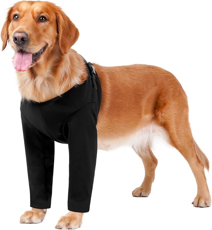BARKLESS Dog Surgery Recovery Suit for Front Leg, Breathable & Soft Dog Long Front Leg Sleeve Shirt to Stop Licking, Adjustable|Comfortable Male Female Wound Cover, Pet Cone Alternative (Black, L)