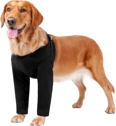 BARKLESS Dog Surgery Recovery Suit for Front Leg, Breathable & Soft Dog Long Front Leg Sleeve Shirt to Stop Licking, Adjustable|Comfortable Male Female Wound Cover, Pet Cone Alternative (Black, L)