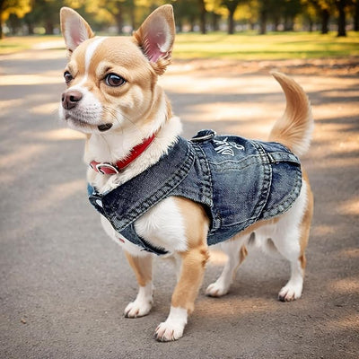 Dog Jeans Jacket Mommy's Boy Denim,Breathable Cotton Blue Pet Coat for Puppy Small Dogs Classic Overalls Male Cat Costumes Apparel Washed Vest Clothes Outfit T-Shirts（Medium）