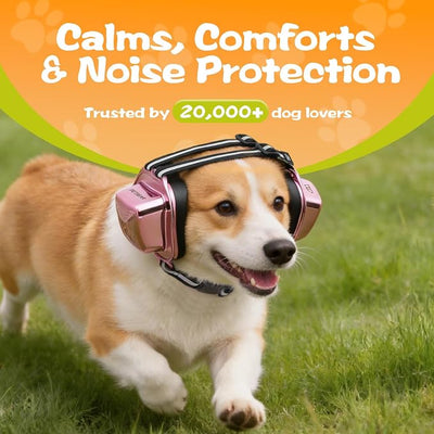 PETSEAR Dog Ear Muffs Noise Protection,Dog Headphones Noise Cancelling 29dB NRR with Magnetic Buckle & Electroplated Finish, Anti-Anxiety Earmuffs for Fireworks,Thunderstorms,Travel(Rose Gold,S)