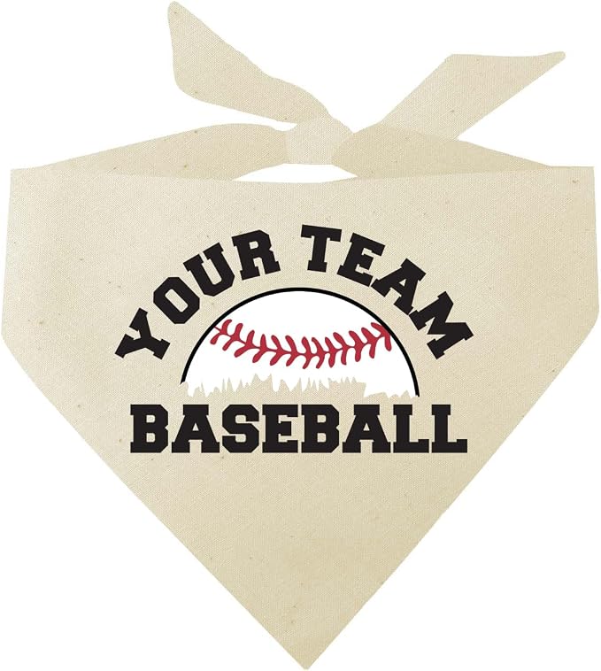 Custom Baseball Team Dog Bandana | 100% Unbleached Cotton Adjustable Triangle | Made in USA | Personalized | Sports Fan | Game Day |Natural, One Size (1431)