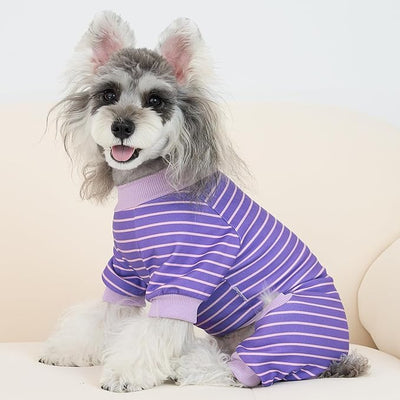 XPUDAC 4 Pack Dog Pajamas Striped Dog Clothes for Small Medium Dogs Girl Boy Comfy Puppy Outfit Doggy Jammies Onesie Pet Costume, Purple, Pink, Orange, XS