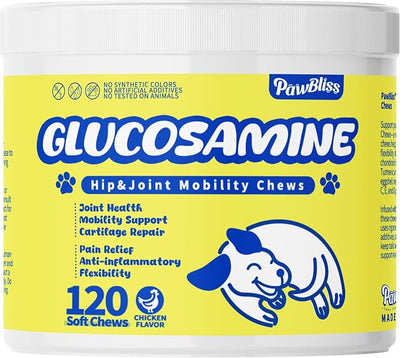Glucosamine Joint Supplement for Dogs Joint Pain Relief – Glucosamine Chondroitin MSM & Turmeric Hip & Joint Support Chews for Large & Senior Dogs – 120 Ct