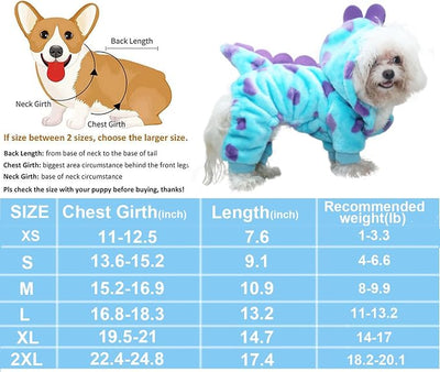 Dog Dinosaur Costume,Hoodies Cold Weather Coat Winter Costume for Small Medium Dogs Cats, Dog Pajamas for Christmas Halloween