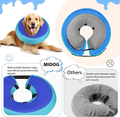 MIDOG Soft Inflatable Dog Cone,Donut E-Collar Alternative for After Surgery, Prevents Licking,Allowing Normal Eating & Vision,Comfortable Recovery Collar for Small Medium Large Dogs & Cats,GreenBlue-S