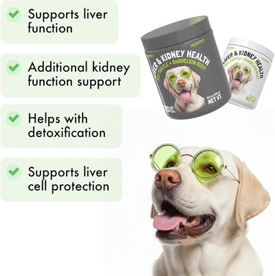 Liver & Kidney Support for Dogs Detox Natural Supplement with Milk Thistle Dandelion Root Turmeric Curcumin Hepatic Support Treats for Canine Liver Function, Immunity & Digestion 120 Soft Chews