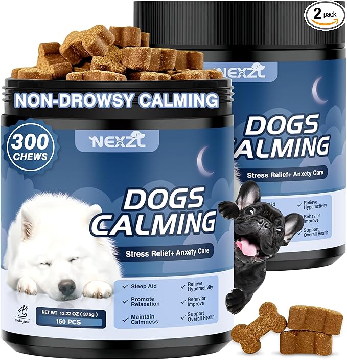Calming Chews for Dogs 300ct with Melatonin-Stress & Anxiety Relief Sleep Aid Treats for Small/Medium/Large Dogs-Storms, Fireworks, Thunder, Barking, Separation Vet Approved Chicken Flavor