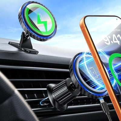 Magnetic Wireless Car Charger Mount, 15W Fast Charging Car Phone Holer for iPhone 17 16 15 14 13 12 Pro Max N52 Magnets,360°Rotation Dashboard/Vent Phone Holder Compatible with Magnetic Case