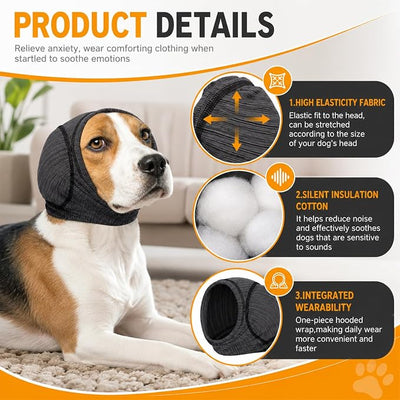 Dog Earmuffs for Sound,Self-Adaptive Fit Dog Calming Hood,Quick-Dry Fabric and Soundproof Cotton,No Shake Ear Cover Snoods for Thunder,Dog Bath Ear Covers for Grooming,Swimming (Gray, XL)