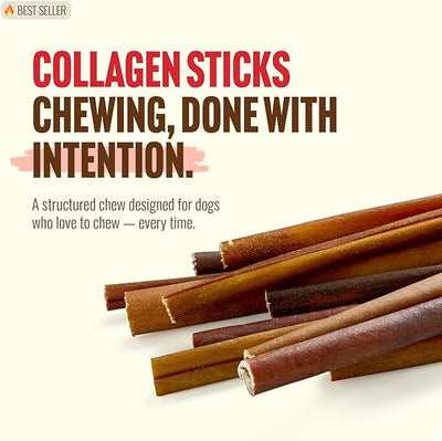 Natural Farm Collagen Chews. 6 Inch, 10 Pack. Odor-Free Long Lasting Bully Sticks & Rawhide Alternative Dog Treats, 95% Collagen Low Fat, High Protein Best Dental Dog Treats – Medium & Large Dogs