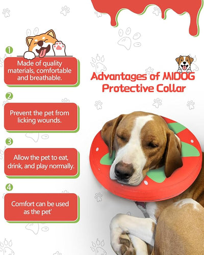 MIDOG Soft Inflatable Dog Cone,Donut E-Collar Alternative for After Surgery, Prevents Licking,Allowing Normal Eating & Vision,Comfortable Recovery Collar for Small Medium Large Dogs&Cats,Strawberry-L