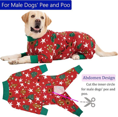 kzrfojy Dog Christmas Pajamas Dog Recovery Suit for Dogs After Surgery Female Male Medium Large Neuter Spay Onesie for Shedding Prevent Licking Surgical Wound Cone Alternative
