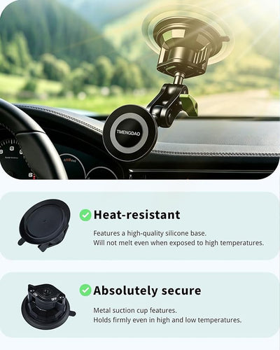Magnetic Car Phone Holder, Ultra Stable Windshield Phone Mount, Strong Suction Cup & Powerful Magnetic, 360° Rotatable, Durable Premium Aluminum Alloy, for All Vehicles & All Smartphones