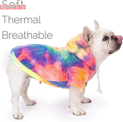 Dog Hoodie Tie Dye Dog Sweatshirt Chic Winter Clothes Ultra-Soft Warm Sweaters for Small Medium Dogs Fashion Pet Clothes for Dogs (Multicolor, XS (Back: 9.05",Chest: 13.77", Neck: 12.59"))