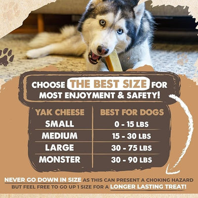 Mighty Paw Yak Cheese Dog Chews - All-Natural Treats for Dogs - High Protein Treat with 68 Grams of Protein Per Chew - Delicious and Long Lasting - Limited Ingredients - Monster 4 Pack