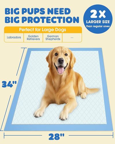 50-Pack Extra Large Thicker Pee Pads - 34" x 28" Puppy Pads for Dogs with 6-Layer Leakproof Protection, Disposable and Quick-Dry Dog Pads with High Absorbency for Easy Potty Training, Thickened