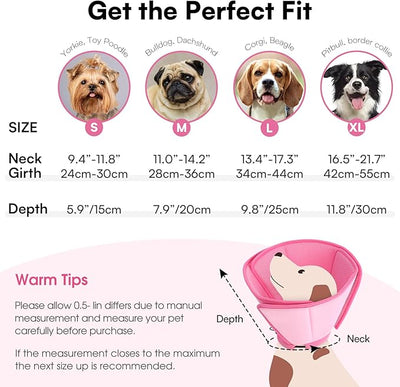 Queennmore Soft Dog Cone for Small Dogs,Adjustable Comfy Dog Cones Collar Alternative for Post-Surgery Wound Healing,Cone for Dogs to Stop Licking,Pink,S