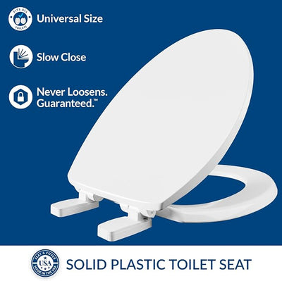 Mayfair Universal Size Slow Close Toilet Seat, Durable Plastic, Fits Round & Elongated Toilets, White (Pack of 2)