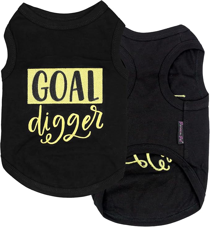 Parisian Pet Dog Shirt – 100% Cotton Shirts for Large Dogs – Black Goal Digger Sleeveless Puppy Clothes – Lightweight Dog Apparel – Breathable Clothes for Dogs - Stretchy Funny Pet T Shirts
