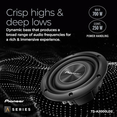 Pioneer A-Series TS-A2000LD2 8” Subwoofer – 700W Max, Shallow-Mount Design, Deep Bass in Tight Spaces
