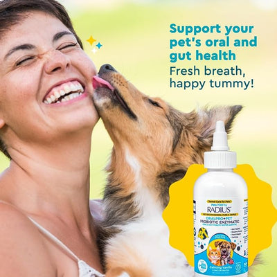 RADIUS OralPro+ Pet Probiotic Enzymatic Water Additive - Dog and Cat Dental Care Solution - Plaque & Tartar Defense Meal Supplement - Fresh Breath & Gut Health - Calming Vanilla, 4 Oz (Pack of 2)