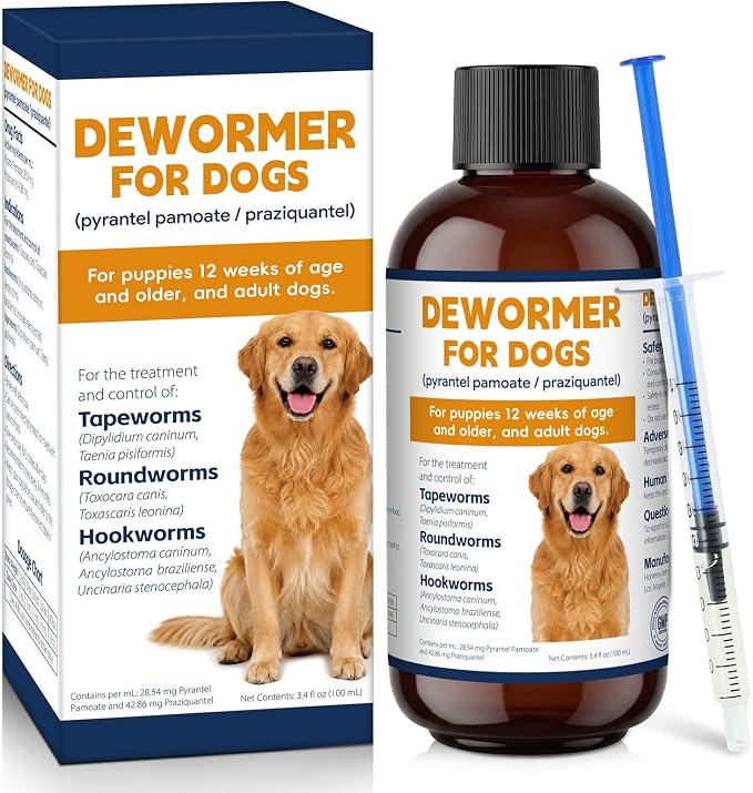 Dewormer for Dogs and Puppies, 7-Way Dog Wormer Oral Liquid with Pyratl Pamot & Prziqtl, Broad Spectrum Worm Support for Tapeworms, Roundworms & Hookworms, 100ml