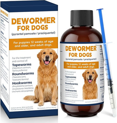 Dewormer for Dogs and Puppies, 7-Way Dog Wormer Oral Liquid with Pyratl Pamot & Prziqtl, Broad Spectrum Worm Support for Tapeworms, Roundworms & Hookworms, 100ml